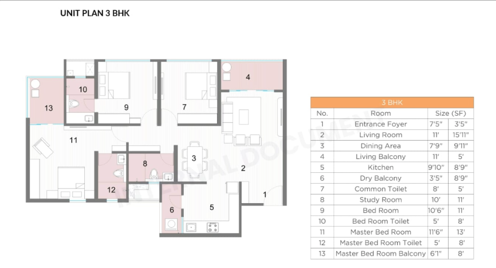Kolte-Patil The Reserve 3 BHK Unit Plan